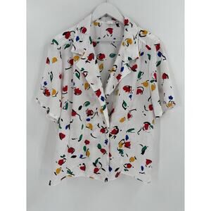 Russ Vintage Blouse Womens 18 White Sheer Dotted Short Sleeves Button Union Made